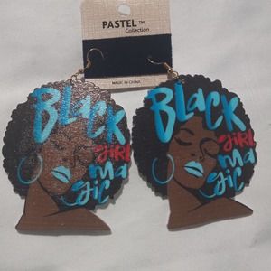 Pastel Collection Earrings "Black Girl Magic" Blue writing